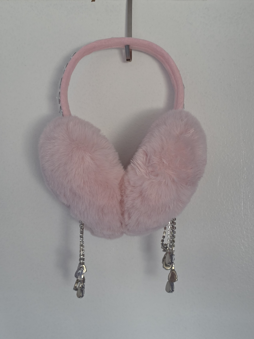 Sugar Thrillz Gilded Glamour Soft Pink Fuzzy Earmuffs with Silver Charm Tassels